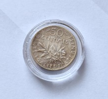 Franciaország ezüst 50 Centimes 1919.