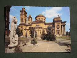 Képeslap,Eger,Bazilika,Székesegyház templom,tér,Sárkányölő szobor látkép,részlet,1983-