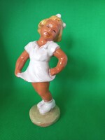 Régi kerámia figura, 16 cm, talp 5,5 cm átmérőjű, hariszos mázas