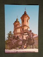 Képeslap,Eger,Dobó István tér,Végvári harcosok emlékmű,Minorita templom látkép,részlet,1983-