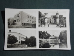 Képeslap,Esztergom,mozaik,iskola,kórház,Kisduna látkép,részlet,1953-