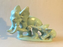 KOMLÓS KERÁMIA ELEFÁNT MAMA ÉS GYEREKE ART DECO SZOBOR