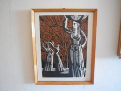 Hasan Suceska , (1935 - 1994 ) szlovén festő - grafikus ,  metszet , 40 x 50 cm + keret