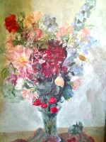 Virágcsendélet, Képcsarnok Vállalat, feloldatlan aláírással, 60x80 cm +keret