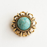 Vintage bross műkő/üveg betéttel - melltű, kitűző - indiai etno ethno boho hippi stílus