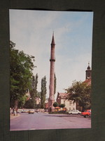 Képeslap,Eger,Minaret,Városi látkép,részlet,parkoló,autó,Lada,Wartburg,1983-