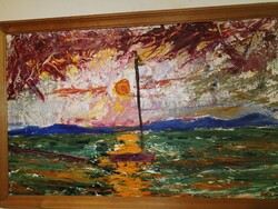 Klie Zoltán (1897-1992) : Balaton. Nagyméretű olajfestmény.