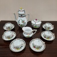 Herendi színes Indiai kosármintás porcelán kávéskészlet, kávés készlet