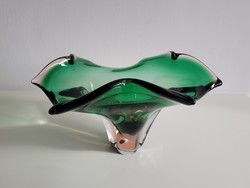 Vintage retro Czech large 33 cm Josef Hospodka glass decorative bowl green pink glass centerpiece