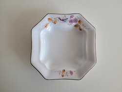 Antik kőporcelán kínáló tál madaras virágos szögletes madármintás