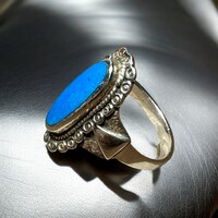 Antik ezüst gyűrű türkiz kővel, régi 925 ezüst ékszer, türkiz köves gyűrű mérete 54 mm körméret