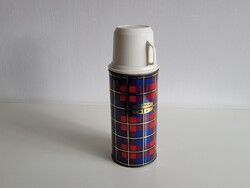Régi retro üvegbetétes kockás mintás termosz mid century