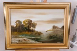 (K) Reinhardt István szép tájkép festménye  72x53 cm kerettel együtt