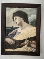 Antique Beautiful Portrait Painting, Musical Italian Lady