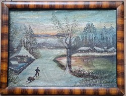 Antik festmény (zórkóczy ) 1890 körül Hazatérés alkonyatkor
