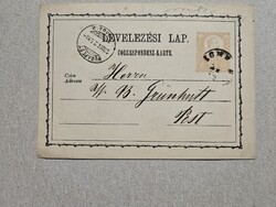 1873-as 2 kr díjjegyes levelezőlap Zombor-Budapest