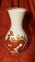Wallendorfi, aranyozott, meseszép sárkány festéssel  porcelán váza, 21 cm magas