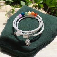 Drágakő karlánc, Csakra harmonizáló karkötő Buddha fejes ásvány ékszer, Méret:S/M rugalmas méret!