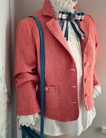 Oasis XS, S 3/4-es ujjú tweed blézer, lazac színű rövid kiskabát, spencer