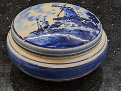 Vintage holland Delft delfti kék szélmalom motívumos bonbonier