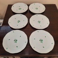 6 db Herendi zöld virágmintás ZV porcelán lapos tányér készlet