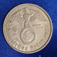 Horogkeresztes ezüst birodalmi 2 Márka 1937. (219)