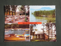 Képeslap,Balatonfenyves,SZOT Postás üdülő,szálló,vendéglő,motorcsónak látkép,részlet, 1979-