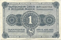 1 millió márka 1923.08.15. Németország Hannover