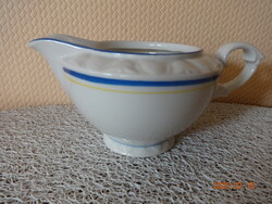 Régi, kék-sárga csíkos porcelán kiöntő (tejszínes vagy szószos)