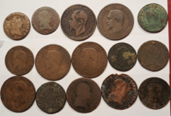 1790-1870. 15 darab. Centimes Franciaország (T-63)