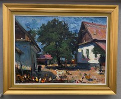 BOLDIZSÁR ISTVÁN: PARASZTUDVAR 1979 -. olajfestmény vászonra - LEÁRAZÁS!