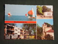 Képeslap,Balatonszemes,mozaik,postamúzeum,üdülő,bagolyvár,vitorlás látkép részlet, 1983-