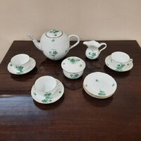 Herendi zöld virágmintás ZV porcelán teáskészlet, teás készlet