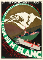 Mont Blanc Alpok automobil R. Broders 1927 francia art deco vintage turisztikai reklámplakát reprint