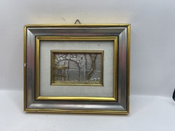 Antik olasz romantikus tájkép, 925-ös ezüst dombormű,9x6cm. 7389