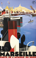 Marseille kikötő hajók francia riviéra R. Broders 1928 art deco vintage turisztikai plakát reprint