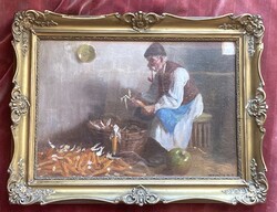 Horváth G. Andor /1876-1966/ --Kukorica fosztó öreg pipás