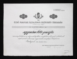 Első Magyar Általános Biztosító Társaság részvény 100 pengő 1929