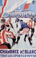 Téli sportok, jéghoki meccs Roger Broders 1930 Francia art deco vintage turisztikai plakát reprint