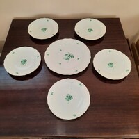 5 szem. Herendi zöld virágmintás porcelán süteményes készlet