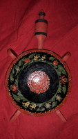 Antik 19. sz. vége kézzel faragott -festett fa dísz kulacs extrém ritka 20 x 12 cm a képek szerint