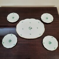 4 szem. Herendi zöld virágmintás porcelán süteményes készlet