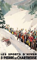 Téli sportok, bob, síelés R. Broders 1930 Francia art deco vintage turisztikai reklám plakát reprint