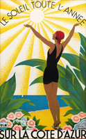 Cote d'Azur napfény, strand Roger Broders 1932 Francia art deco vintage turisztikai plakát reprint
