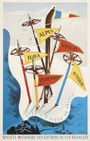 Síelés Francia Alpok sípálya síléc síbot R. Broders 1932 art deco vintage reklám plakát reprint