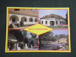 Képeslap,Balatonszemes,mozaik,Tücsök vendéglő,tájház,vasútállomás,bazár részlet, 1989-