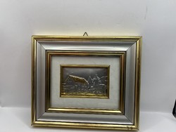 Antik olasz romantikus tájkép, 925-ös ezüst dombormű,9x6cm. 7389