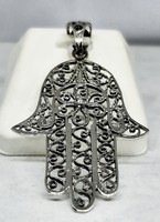 Ezüst Fatima keze medál, filigrán, köves, nagyobb méretű, Budapesten átvehető, 925 ezüst új ékszer