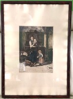 Munkácsy Mihály u.,Kórusz József - Két család,színezett rézkarc 1953