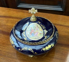 Limoges kobaltkék porcelán bonbonier